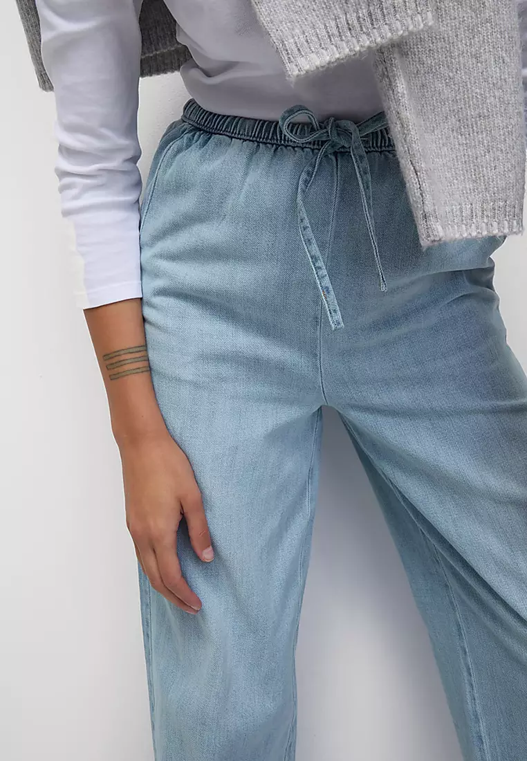 Denim Drawstring Wide-Leg Trousers