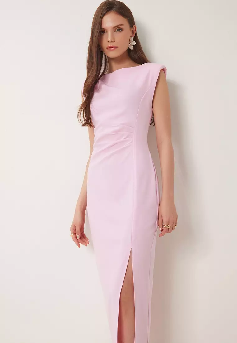Padded Draped Midi Woven Dress