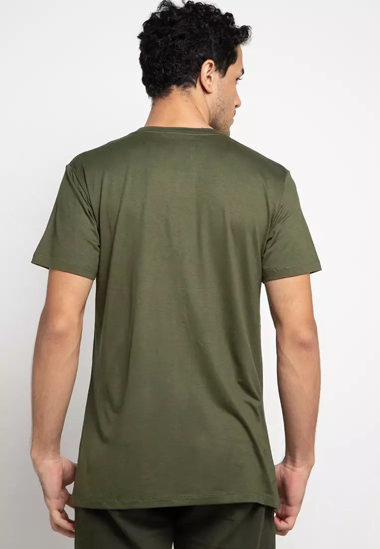 MTE39F 2diagline logo dakir ga T-shirt Olive