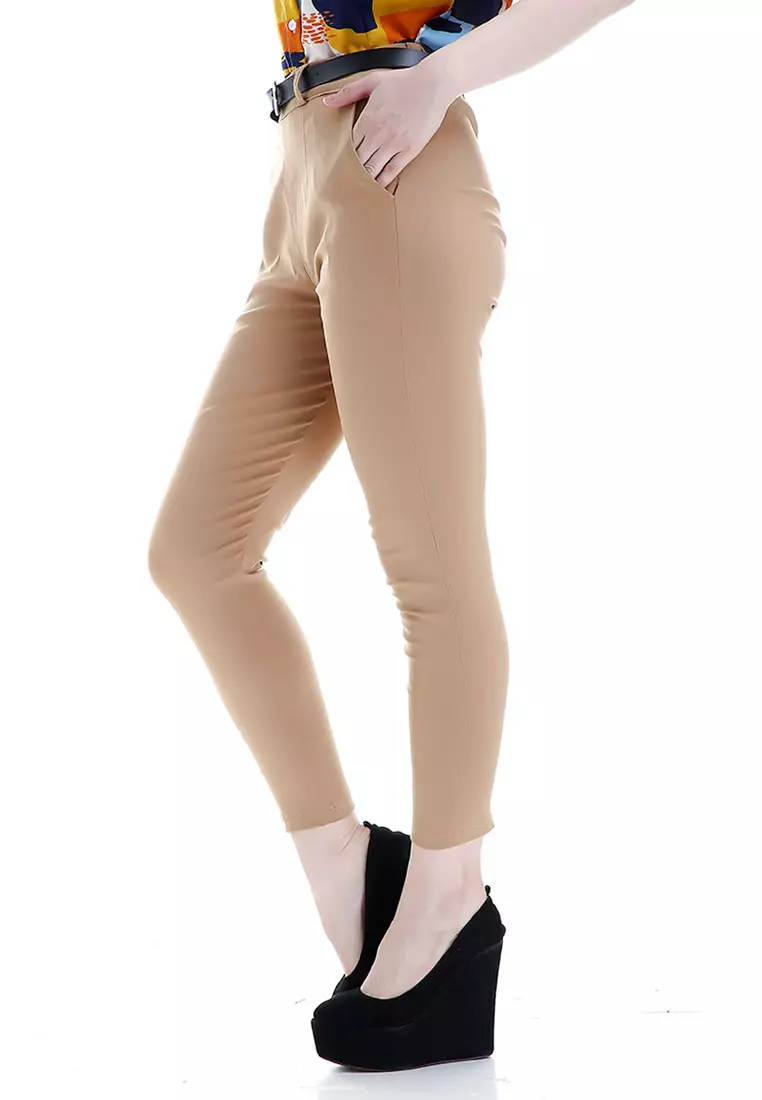 Hazel Celana Chino Wanita Bawahan Kasual Baggy Pants Woman - Cream