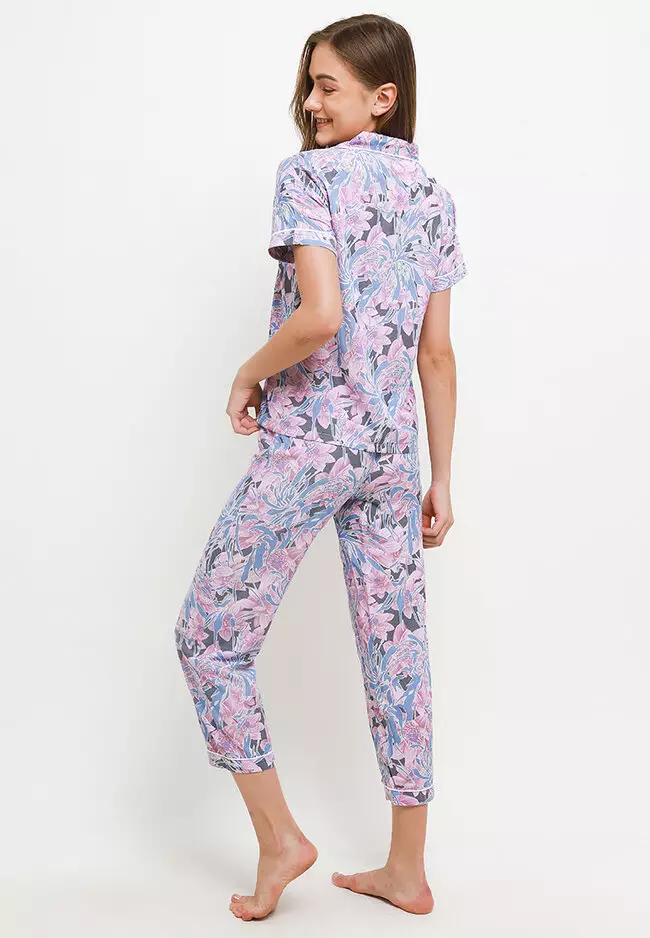 Pyjama Pijama Viscose Short Sleeve Long Pants Sleepwear