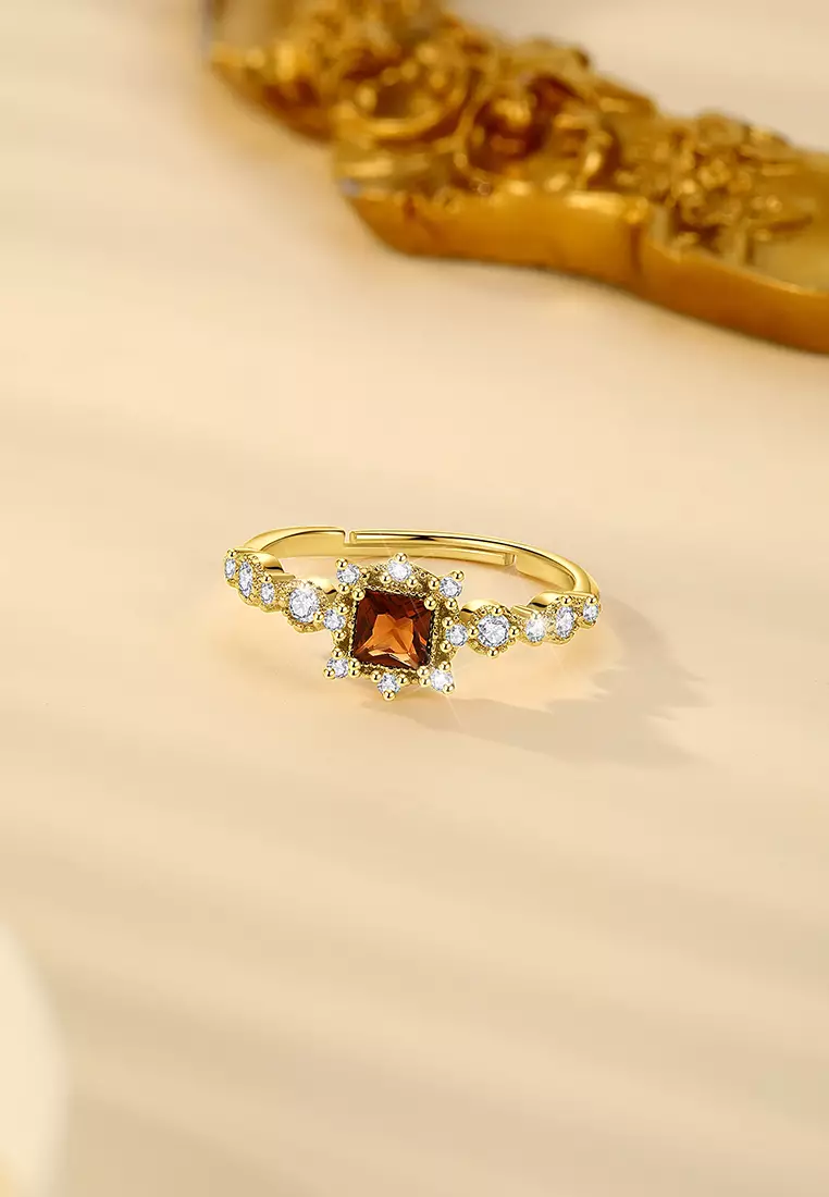 Cincin Wanita Brown Zircon Original Aksesoris Cewek Aksesoris Adjustable Tunangan Jewellery Anti karat