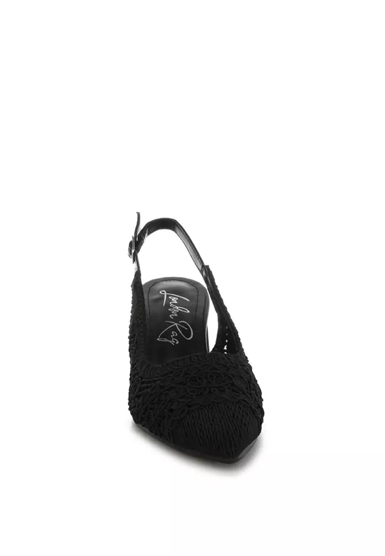 Woven Design Slingback Sandals in Black