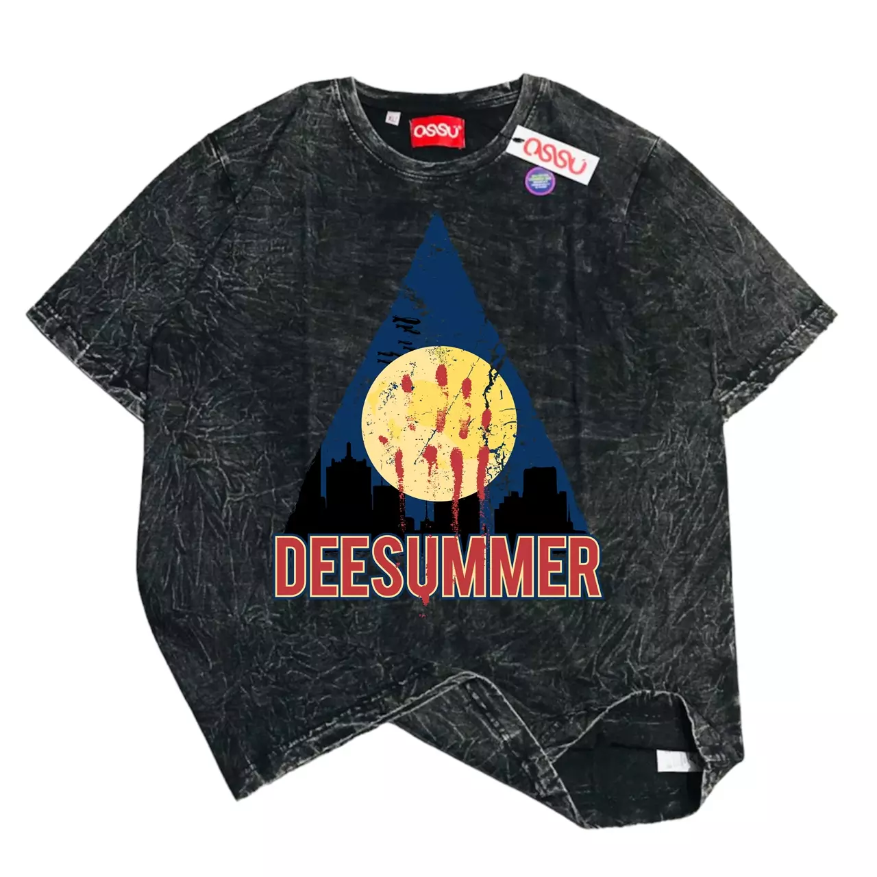 Ossu  x DEESUMMER Triangle Moon Black WASHED Tshirt