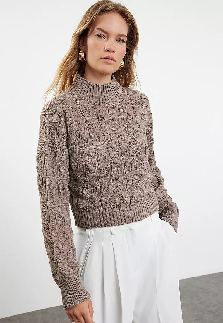 Crop High Collar Knitwear Sweater