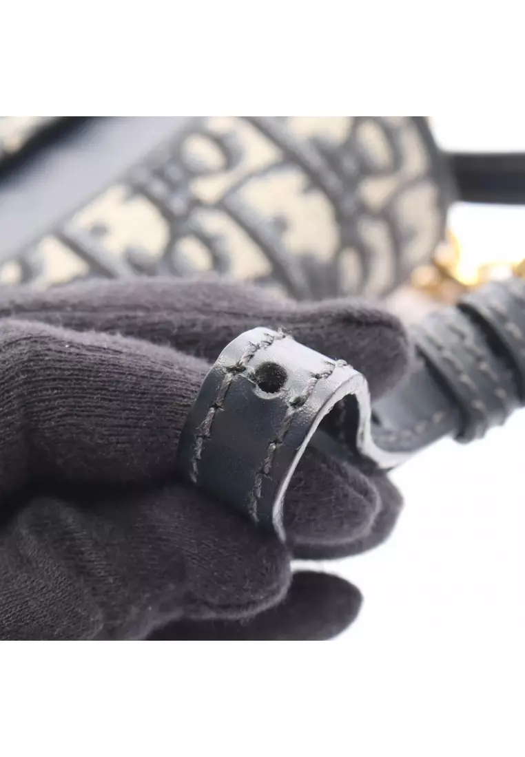 Pre-Loved Christian Dior 30 MONTAIGNE Montaigne oblique chain shoulder bag canvas leather Navy beige