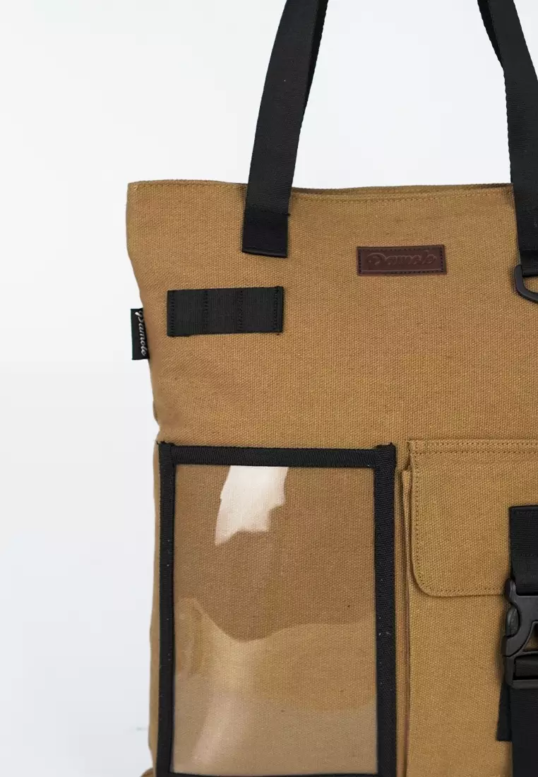 Tas Tote Bag Bahan Kanvas Penutup Resleting Arel Series Camel