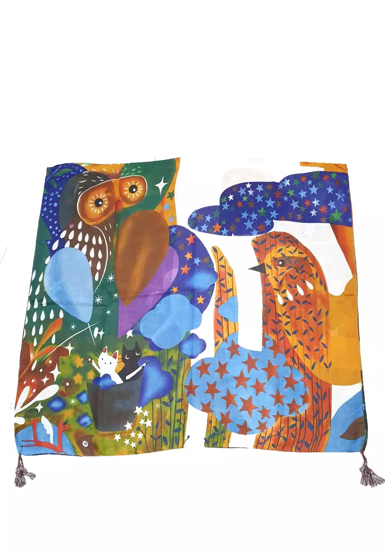 Aksesoris Syal Wanita Printed Scarf Tassel Shine Stars Multicolour