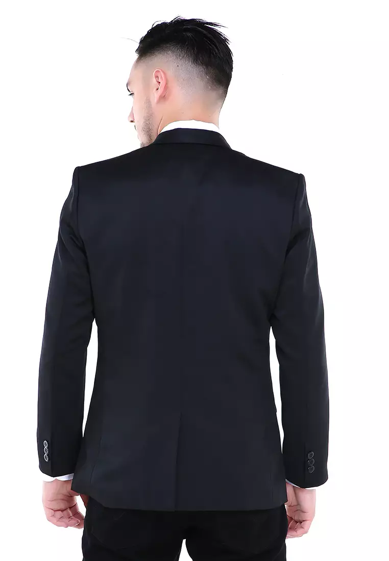 Woreq Jas Blazer Pria Premium Plain Formal Longsleeve Suit Material Polyester ORIGINAL - Black