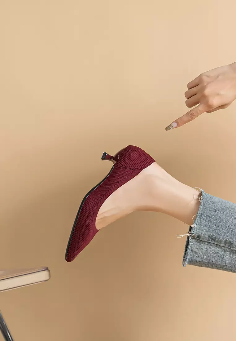 3.5CM ‌Pointed-toe Fly Knit‌ Kitten Heels‌ TJ1507