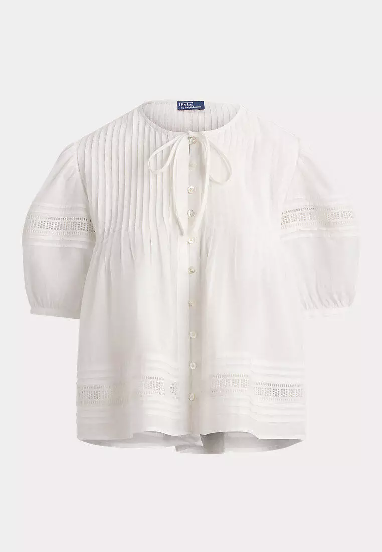 Lace-Trim Cotton Voile Top