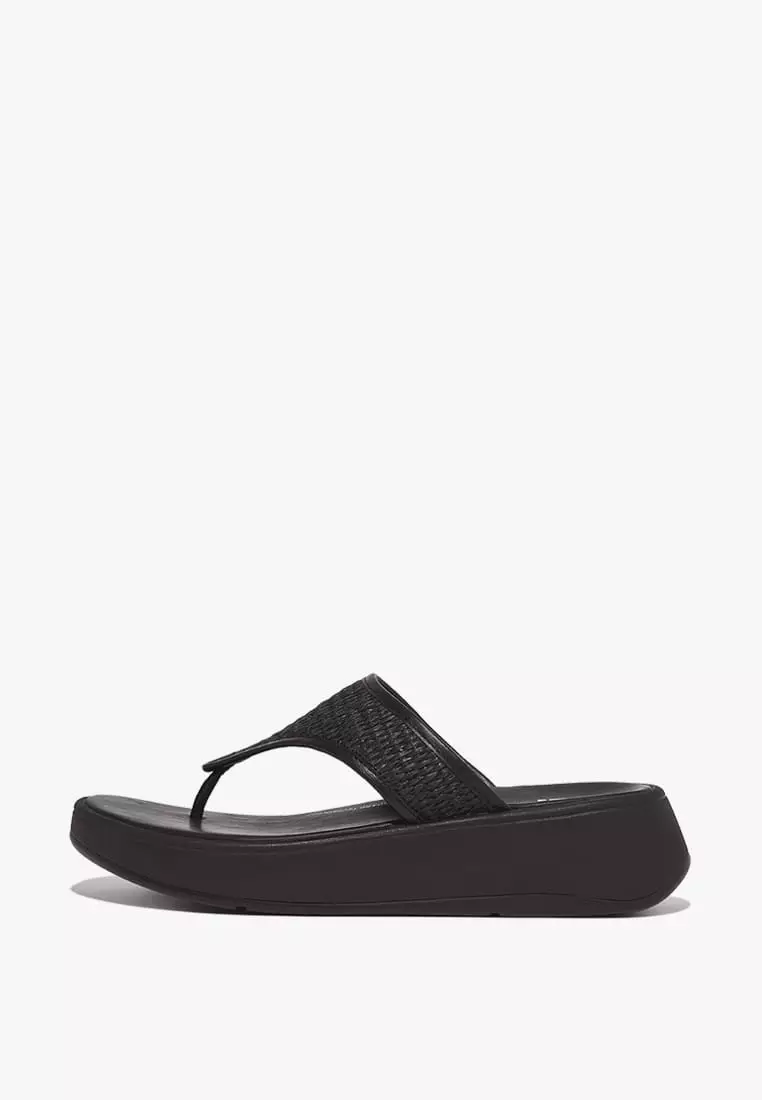 Buy Fitflop F-mode Woven-raffia Flatform Toe-post Sandals - All Black ...