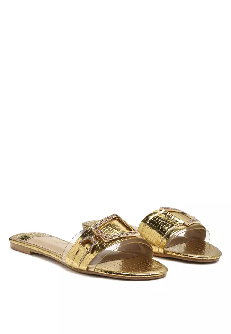Gold jeweled sandals flat shop