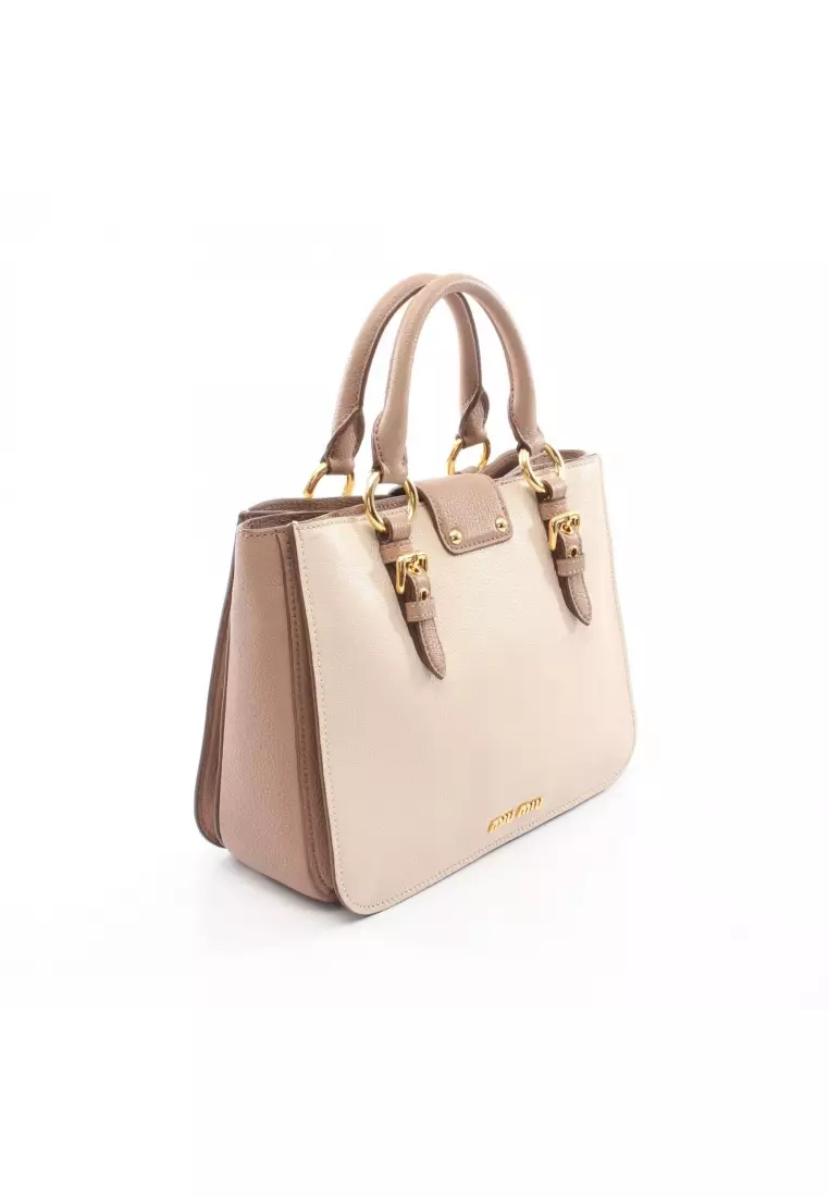 Pre-Loved MIU MIU 2WAY Handbag leather light beige beige