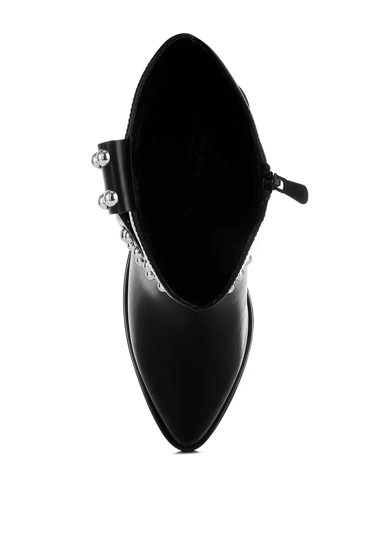 Studded Harness Detail Boots in Black