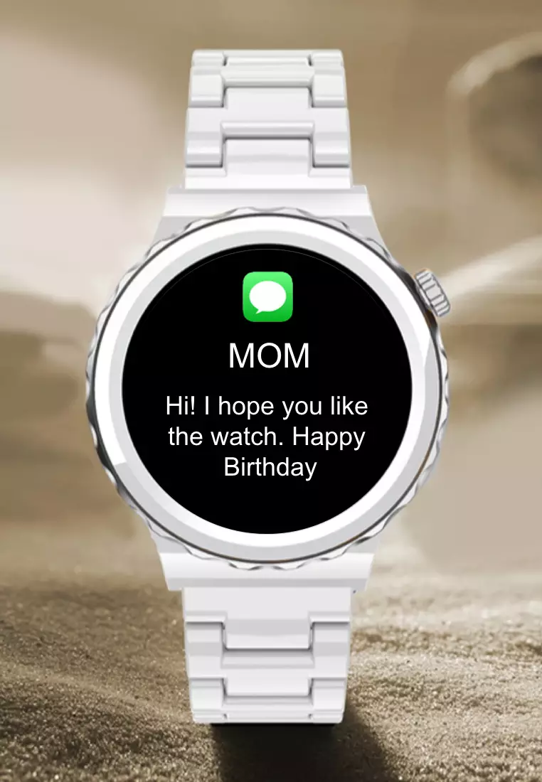 Unisex IOS/Android White SmartWatch + 1 Free White Rubber Strap