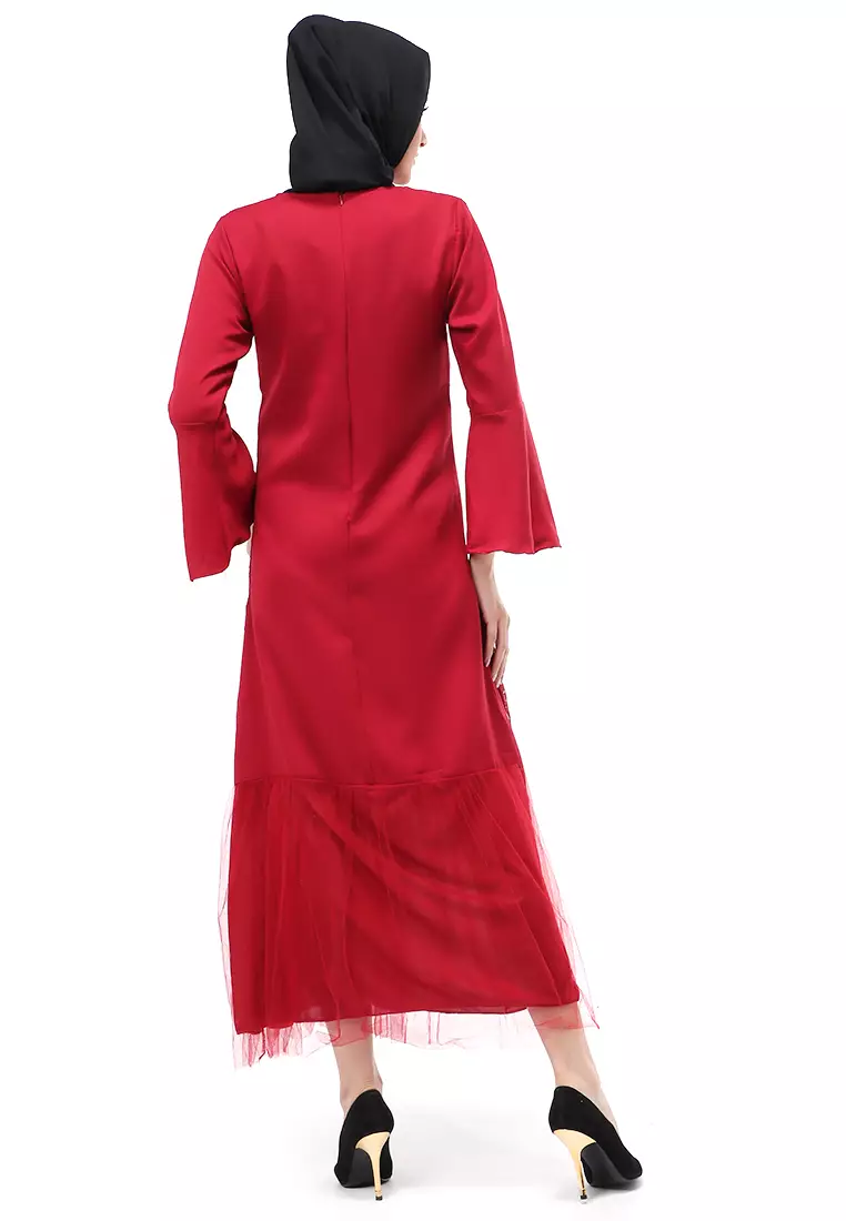 Regita Gamis Brukat Muslimah Wanita Long Dress Regular Fit - Maroon