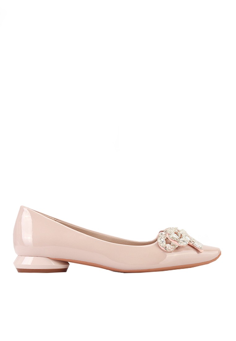 VANSA Shinny Patent Faux Rhinestone Bow Low Heel Shoes VSW-F73186