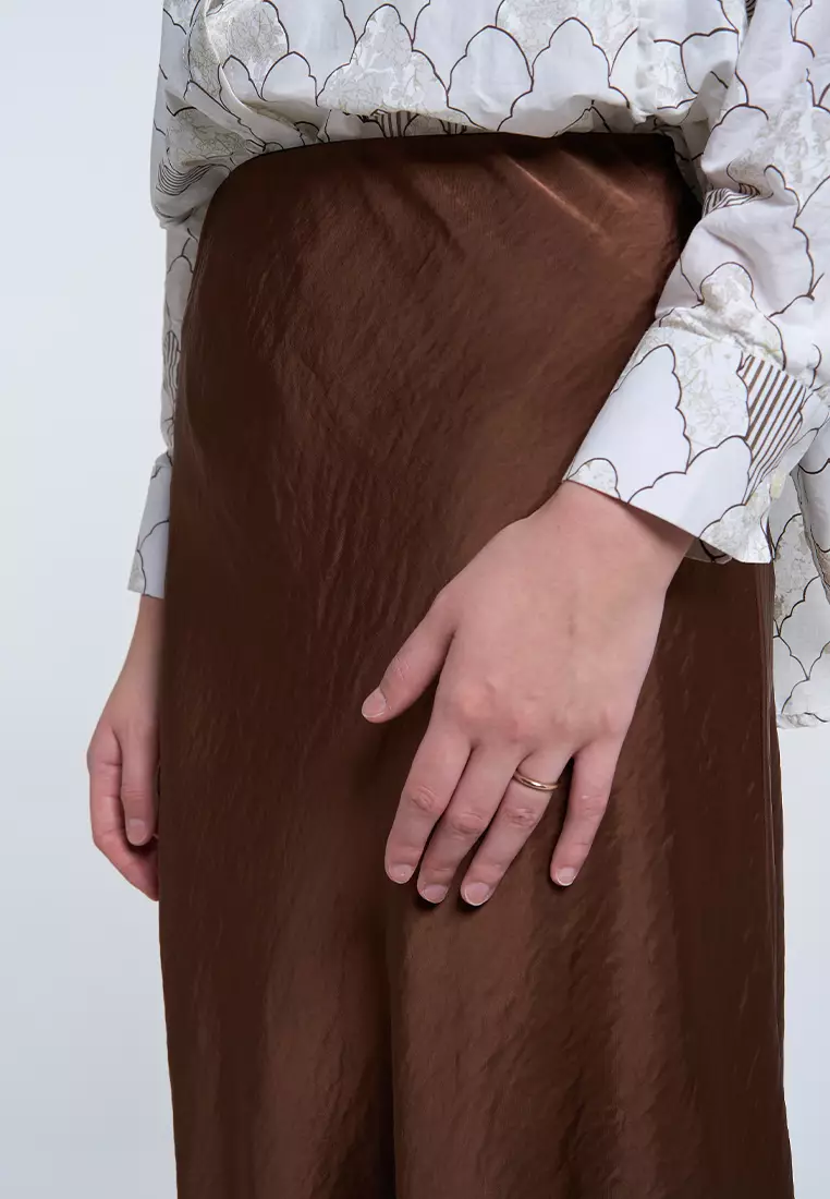 Kami Satin Bias Cut Skirt Choco Brown