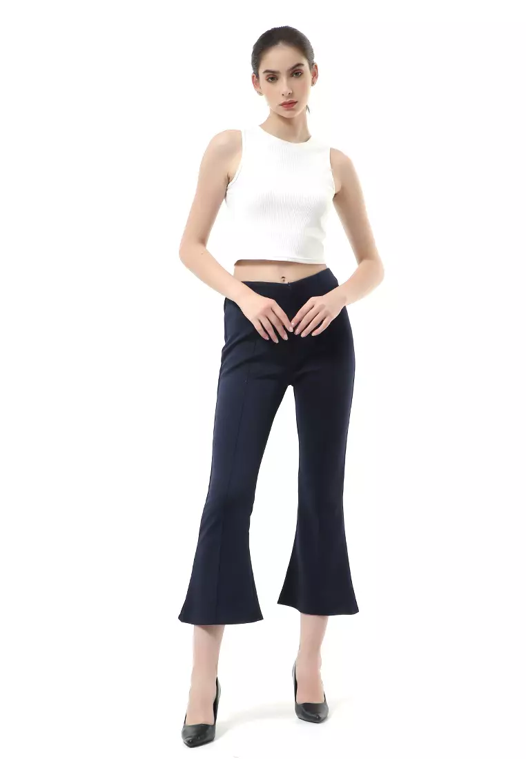 Stella Celana Kerja Wanita Long Pants Cutbray Simple Design Material Scuba ORIGINAL - Navy