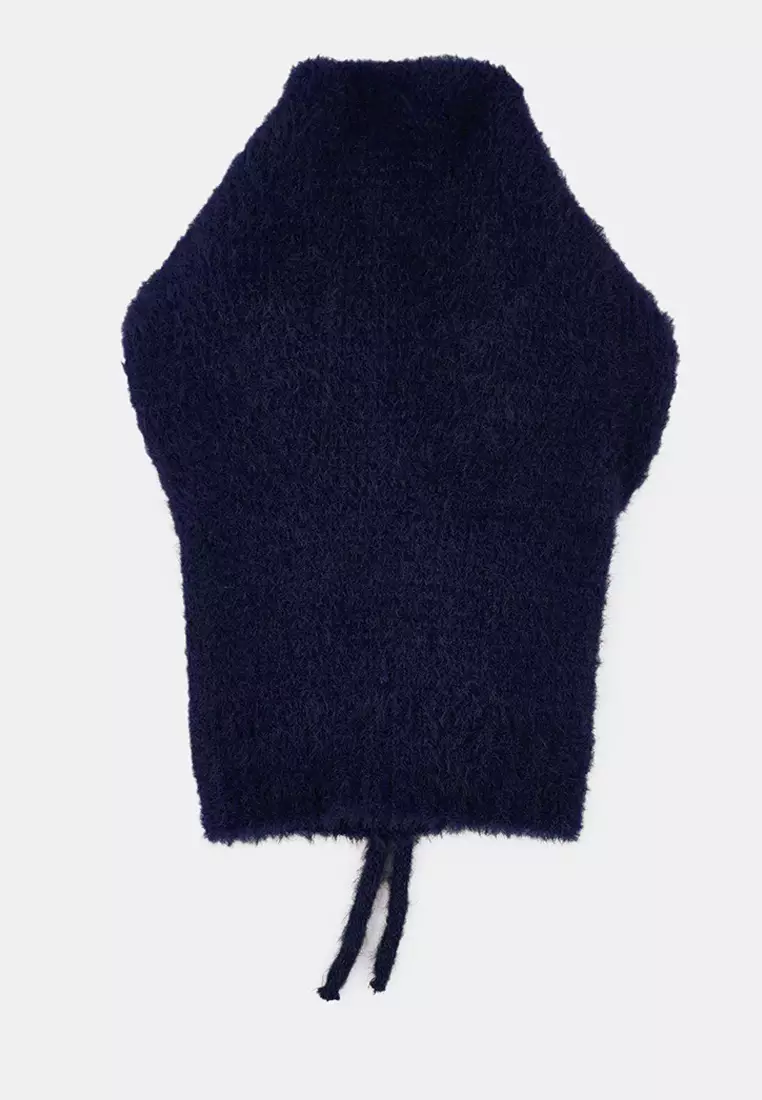 Soft Textured Tie-Up Head-Wrapping Balaklava Knitwear Beanie