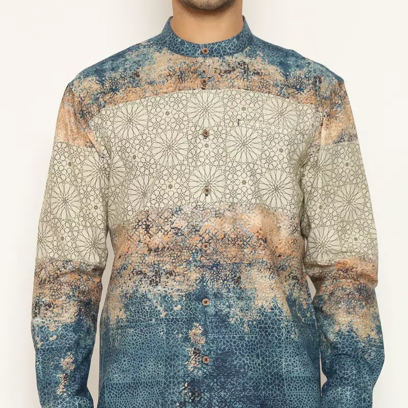 AMK Kemeja Koko Pria Printing  Lengan Panjang KK NIZAM L/S NAVY BLUE