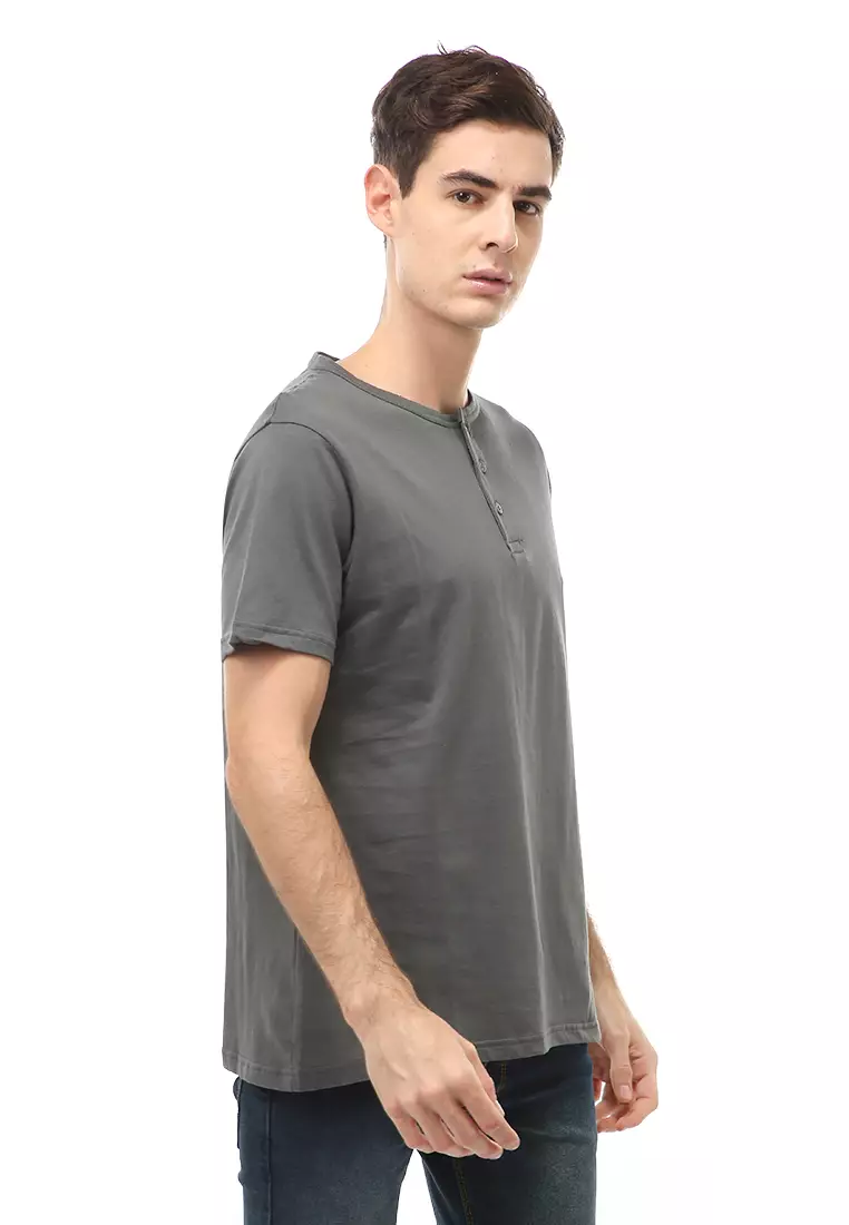 Jack T-Shirt Atasan Kasual Kaos Polos Pria Model Kancing Lengan Pendek Material Cotton ORIGINAL - Dark Gray