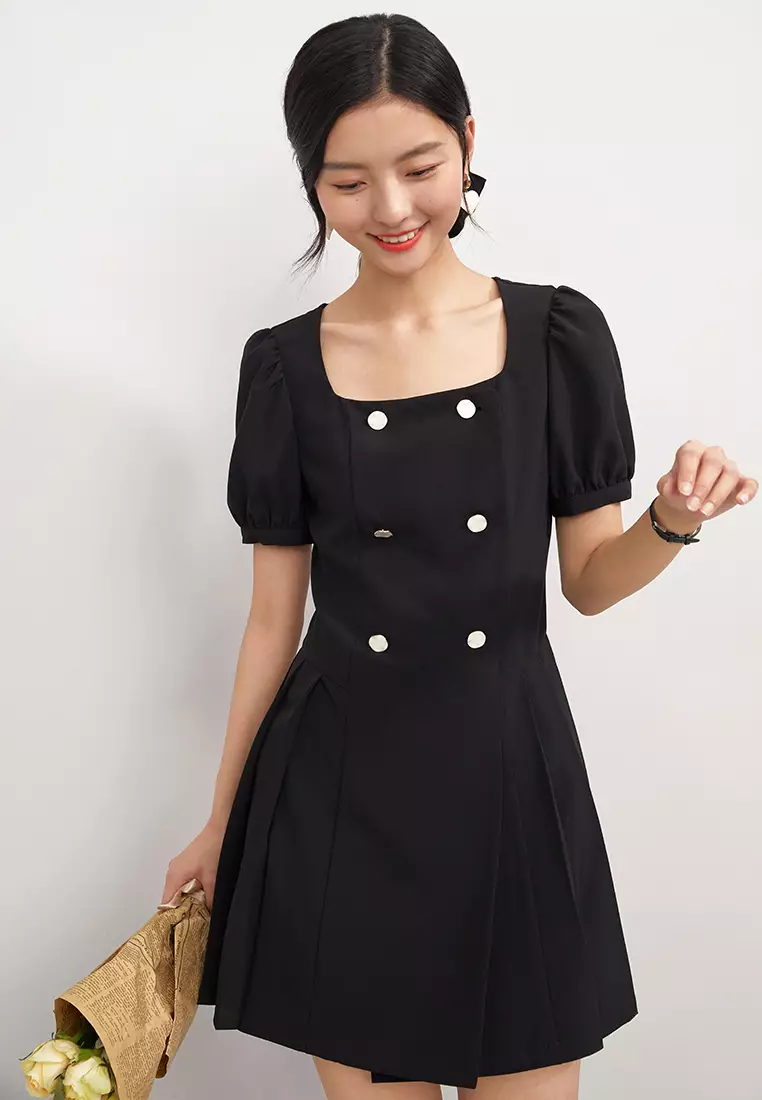 Irregular Pleat Mini Dress