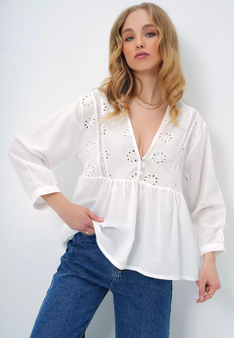 V-Neck Embroidered Blouse