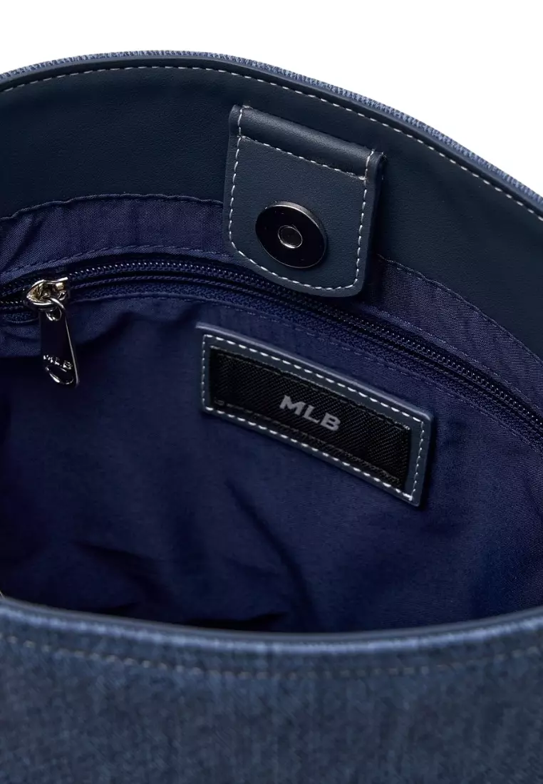 Jual MLB Korea Basic Mega Logo Denim Bucket Bag - NY Indigo