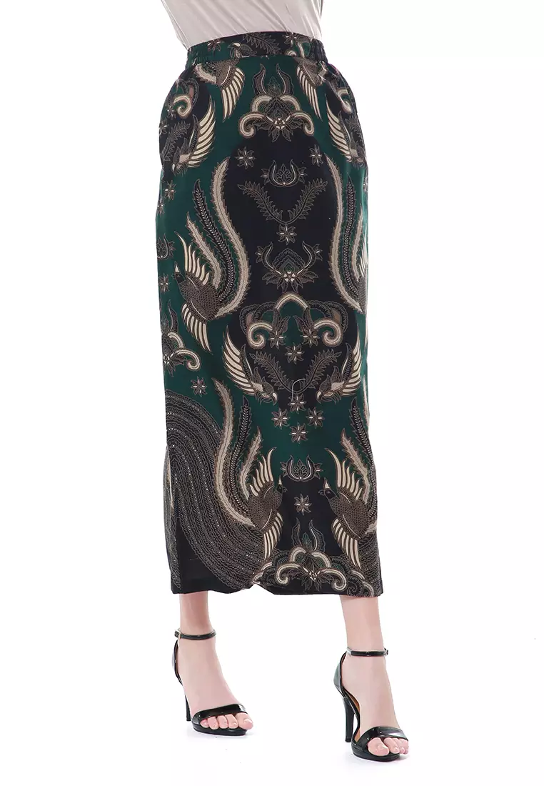 Zunaira Bawahan Wanita Long Rok Motif Batik High Quality - Army Green