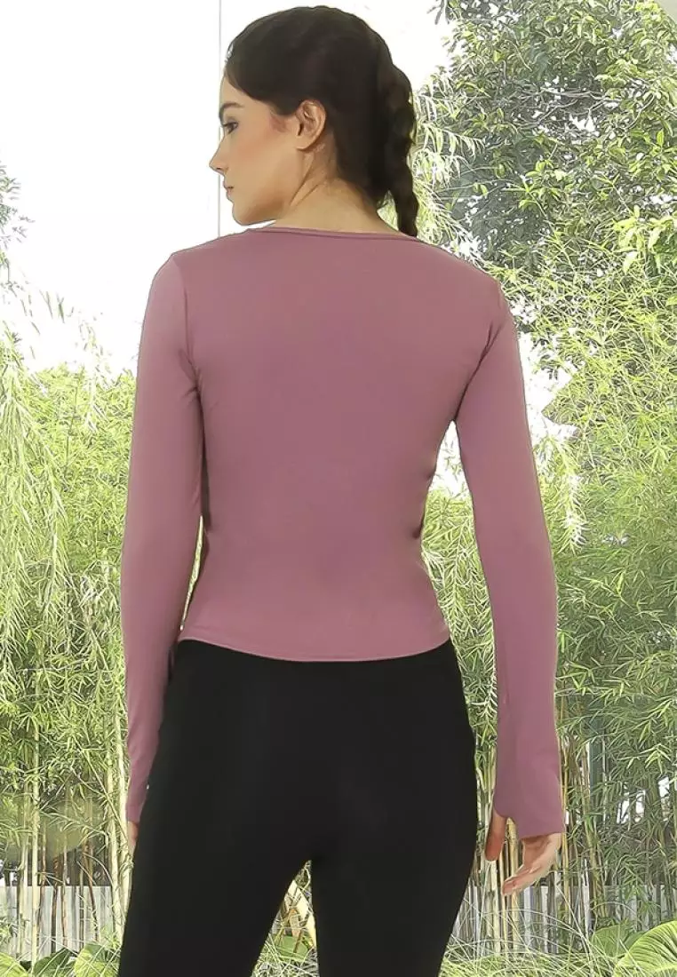 Fitwear - Kaos Olahraga Dryfit Wanita BELINDA V-NECK SLIMFIT L/S - DUSTY PURPLE