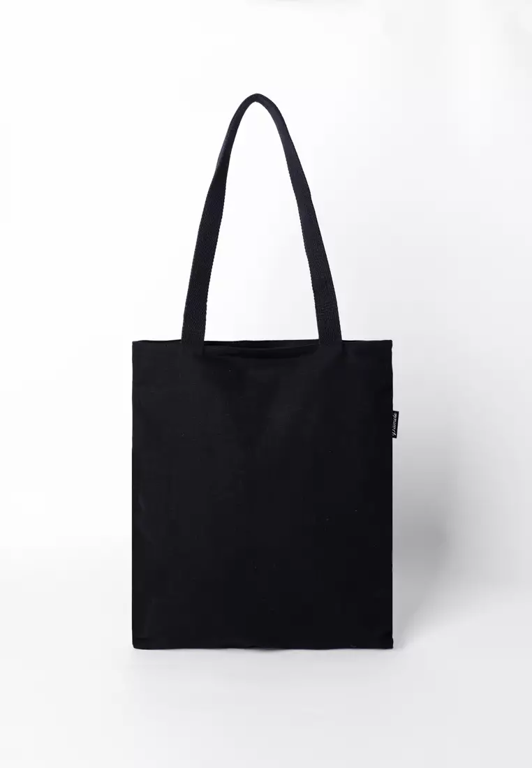 Tote Bag Tas Bahan Kanvas Penutup Resleting Litten Series - Hitam