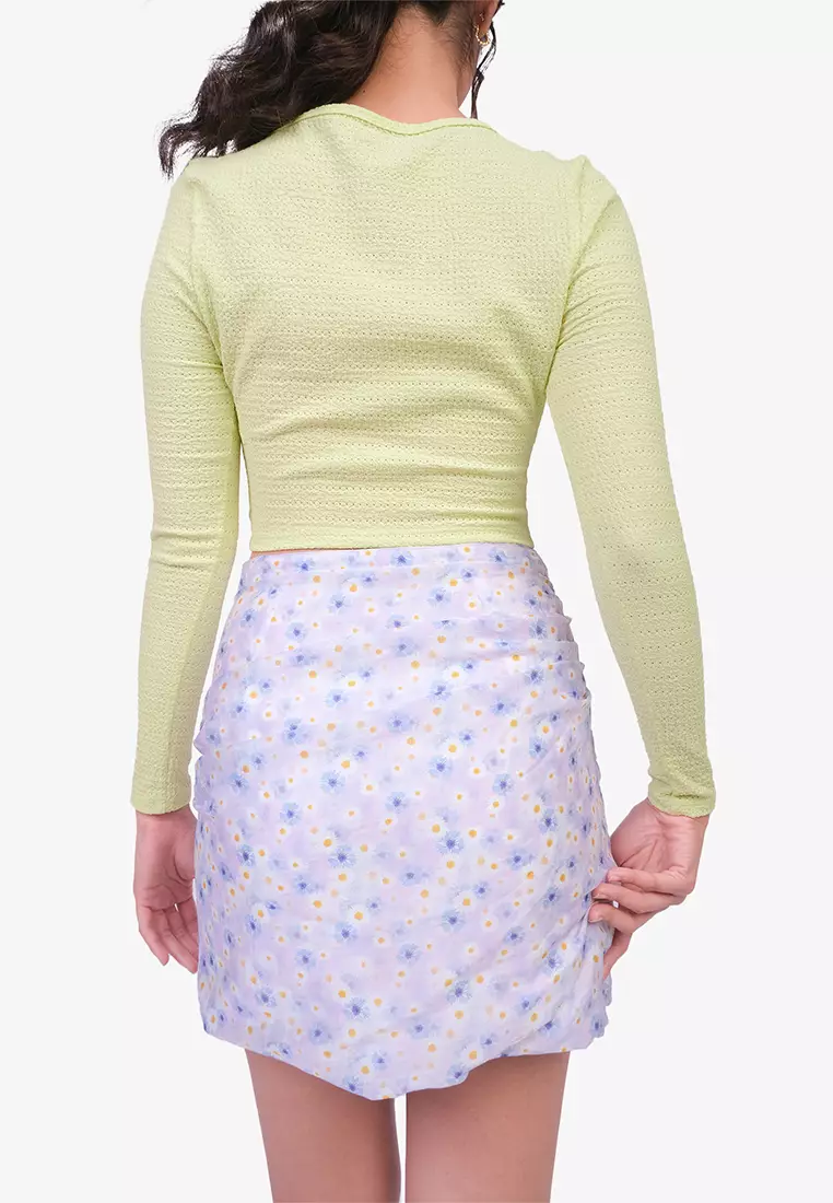 Long Sleeves Button Down Knit Crop Top