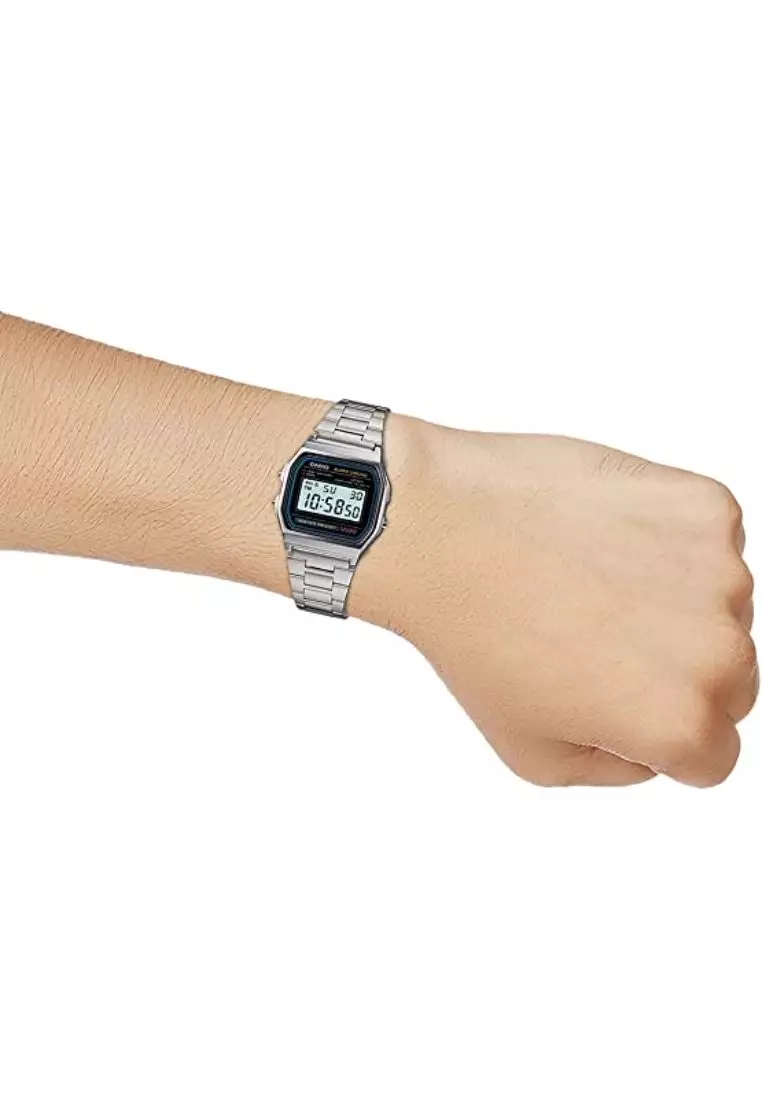 Men's Vintage A158WA-1 Stainless Steel Band Digital Watch