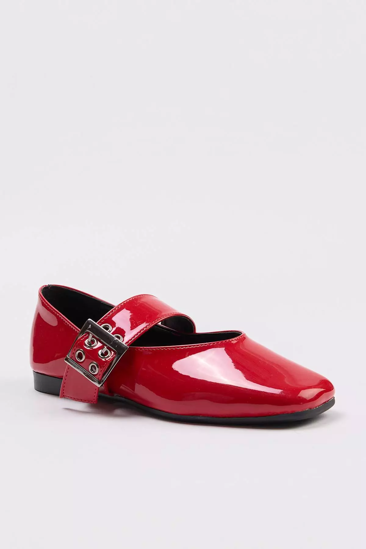 Red Buckle Detail Mary Janes Square Toe Women'S Ballet Flats Takss26Be00001
