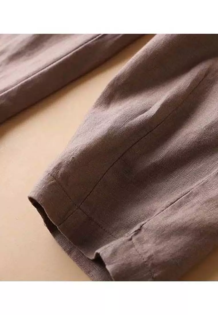 High Waist Cotton-flax Cropped Pants RZ-C132