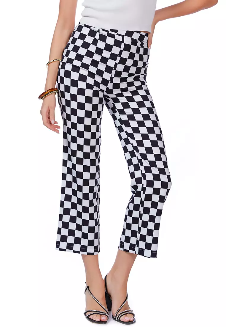 Checkerboard Culottes Pants in Black and White