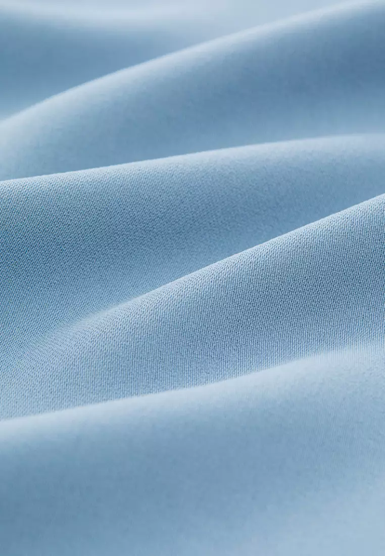 Sky Blue Pleated Cuffs Long Sleeve Top