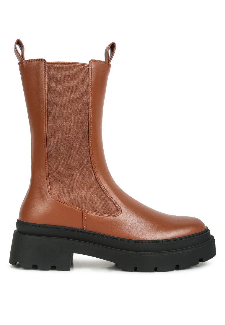 Tan Elasticated Gussets Lug Sole Boots