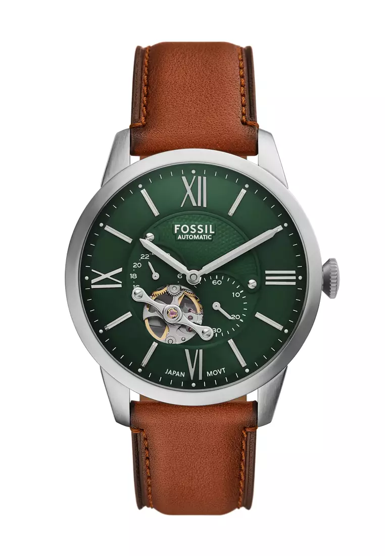 Fossil Men's Townsman Chronograph Watch ME3265 Automatic, Silver  Case, Round Dial, 22 MM Brown Leather Band