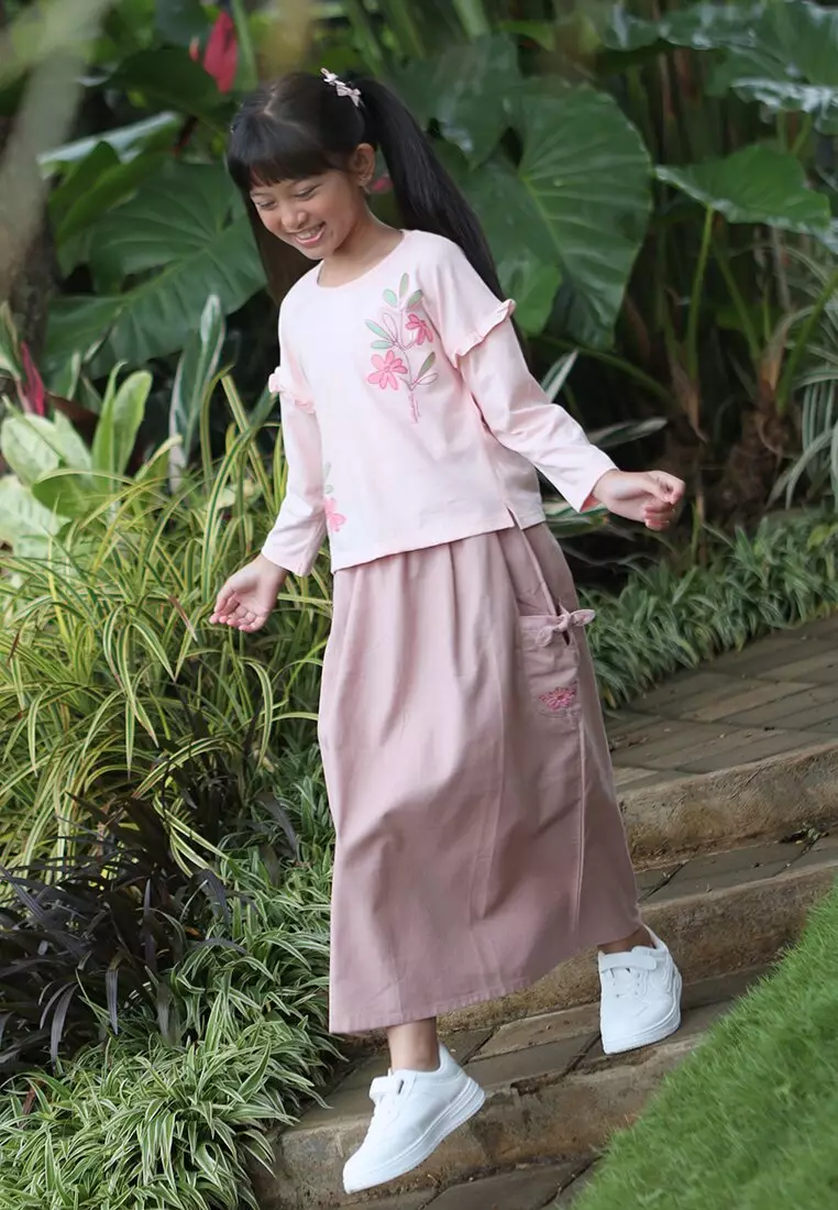 Kaos Lengan Panjang Anak Perempuan/ Long Sleeves T-Shirt Girl Pink/ Rjg Little Garden