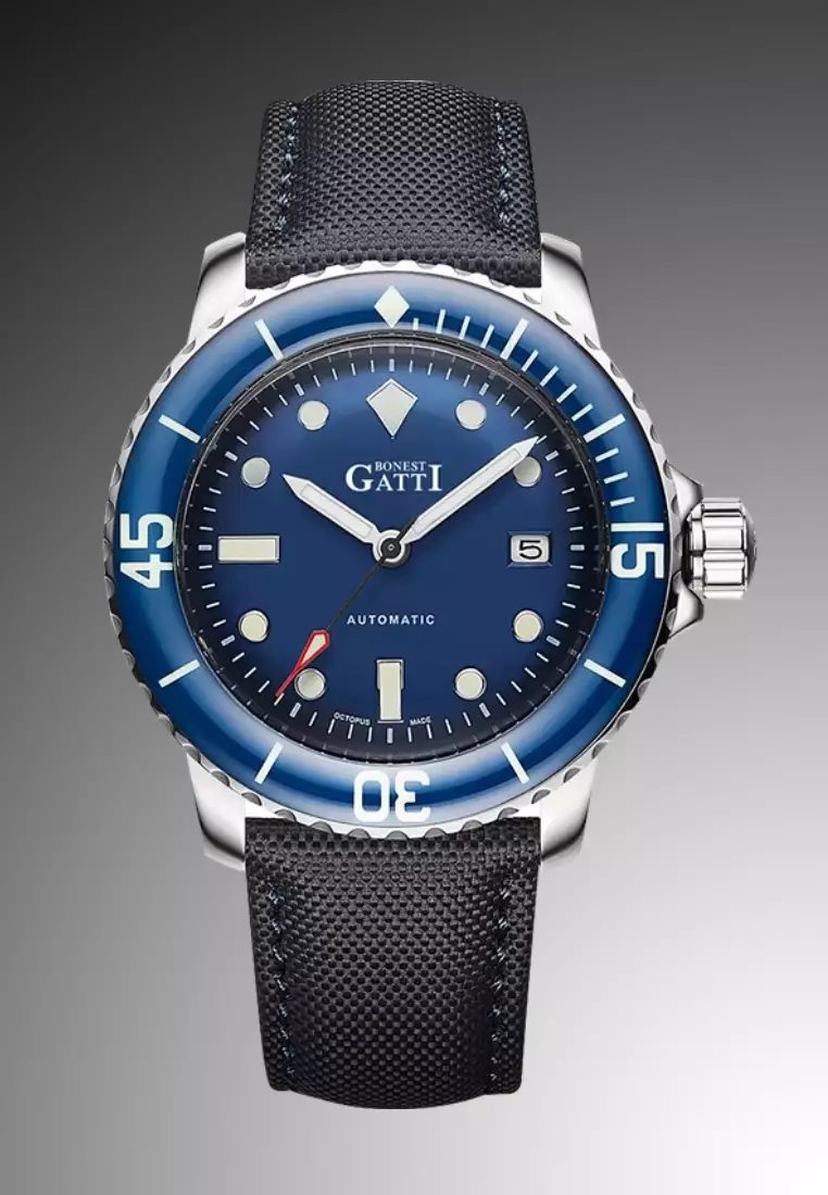 自動中性不鏽鋼手錶，皮革錶帶