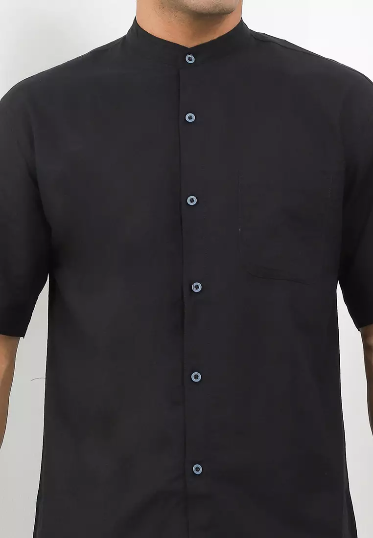 OSSU Ciangi Shanghai Black Short Sleeve Linen Cotton Shirt