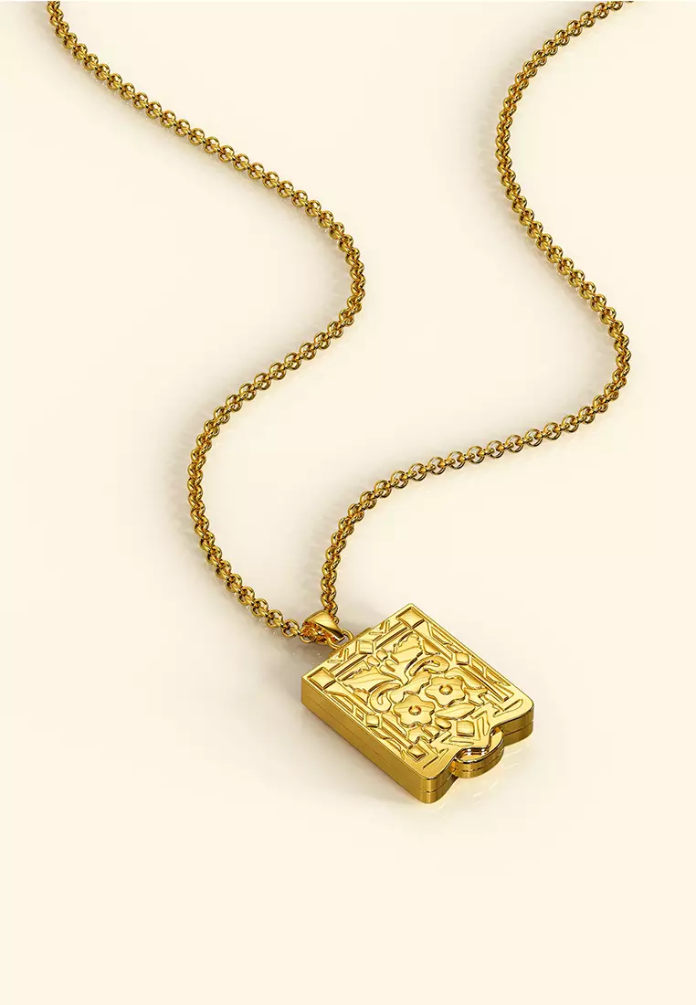 Engraved Shield Locket Necklace