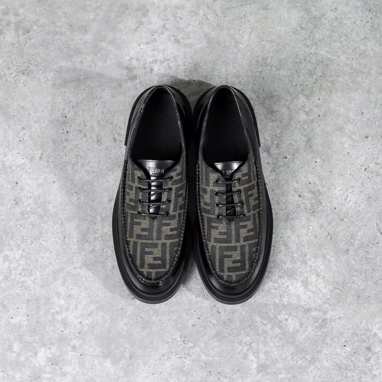 Sepatu FENDI FF MONOGRAM BROWN CALF SKIN BLACK LOAFER HEELS 100% ORIGINAL