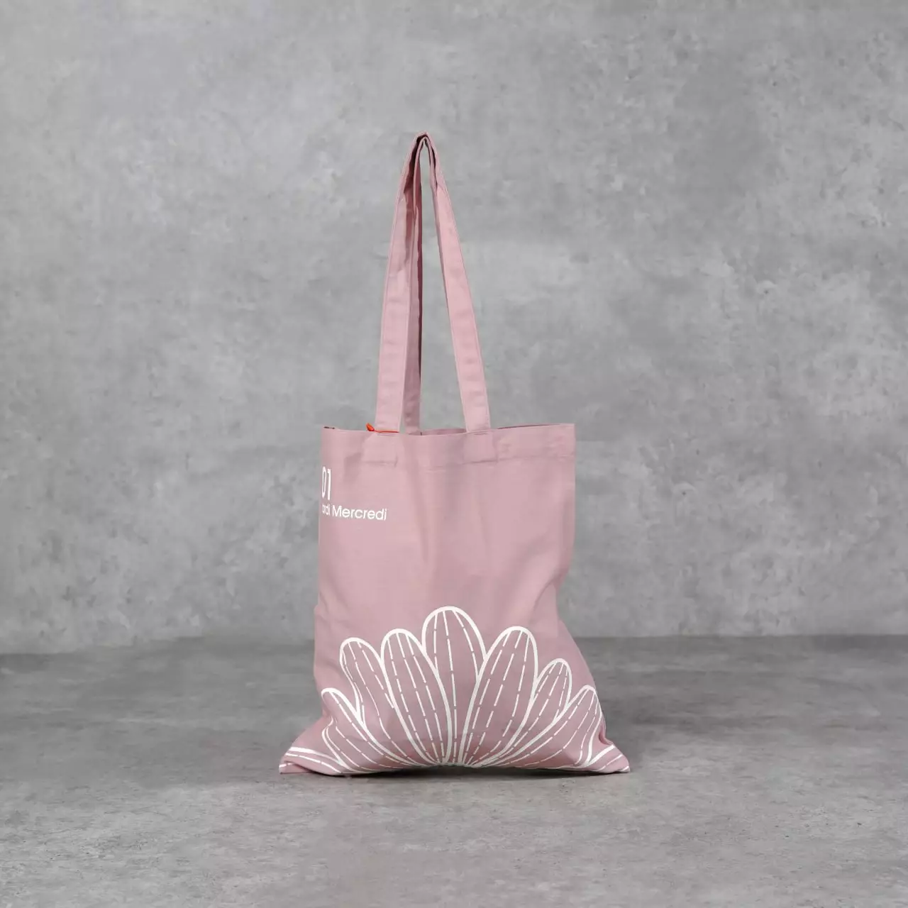 Tas MARDI MERCREDI FLOWER WHITE MAUVE PINK CANVAS TOTE BAG 100% ORIGINAL