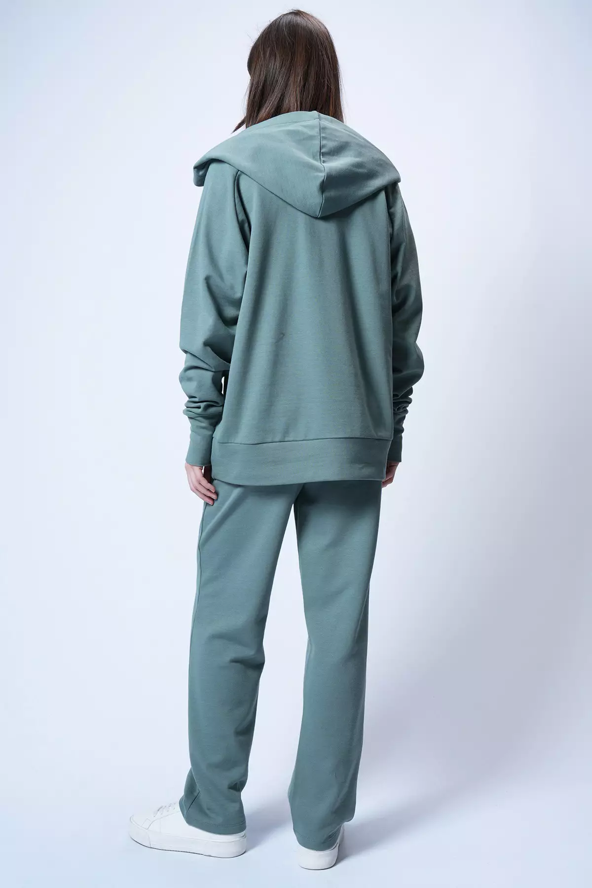Mint Hooded Snap Fastener Oversize Sweatshirt And Pants Top And Bottom Set Alc-X12476