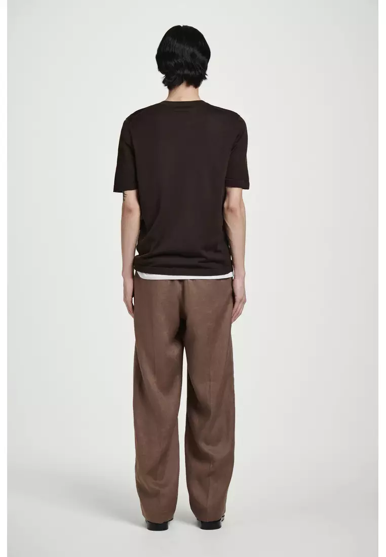 ELASTICATED LINEN STRAIGHT-LEG TROUSERS