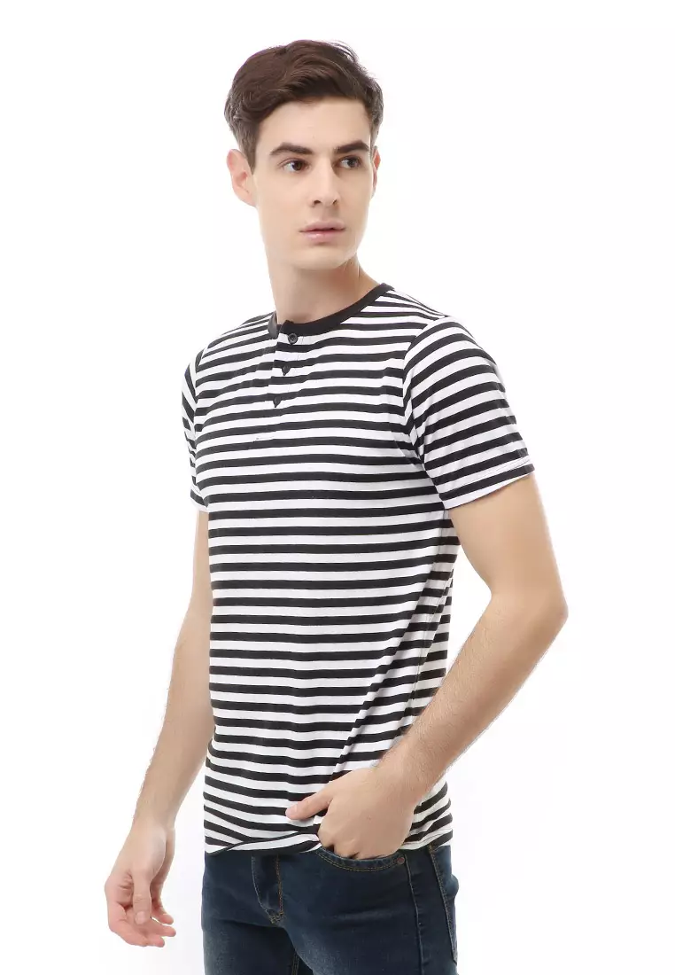 Jack T-Shirt Atasan Kasual Kaos Polos Pria Model Kancing Lengan Pendek Material Cotton ORIGINAL - White Black